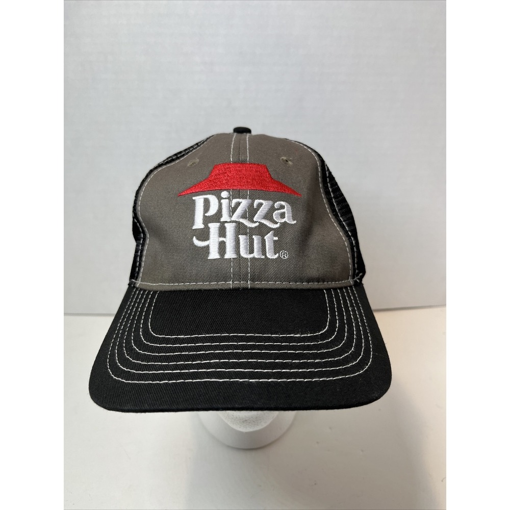 Pizza Hut Employee Uniform Baseball Hat Cap Black‎ Grey Adjustable Mesh Logo
